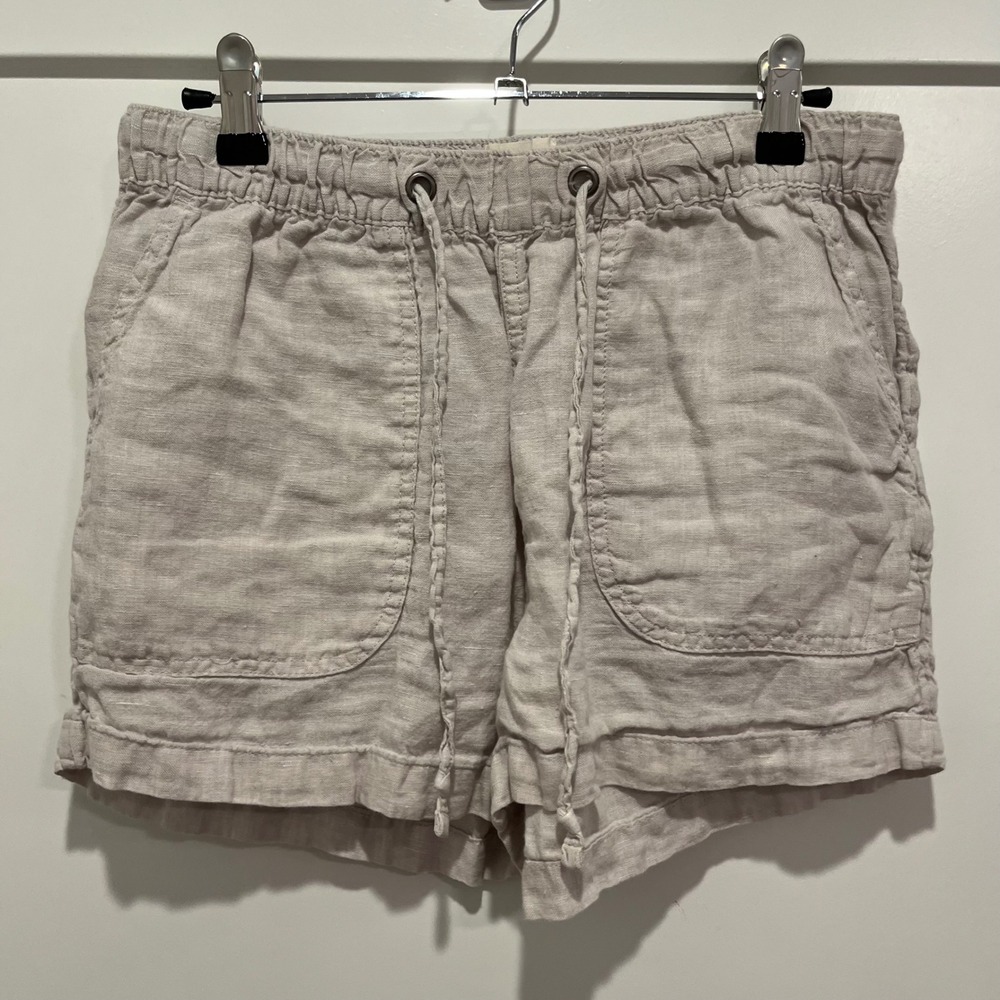 C&C California Womens Oatmeal Beige 100% Linen Drawstring Shorts Size S